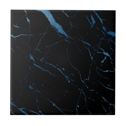 Luxe Schwarz und Blauer Marmor Keramik Tile Fliese (Vorderseite)