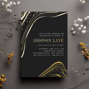 Luxe-Schwarz- und Gold-Liquid-Marble-Abschlussfeie Folieneinladung