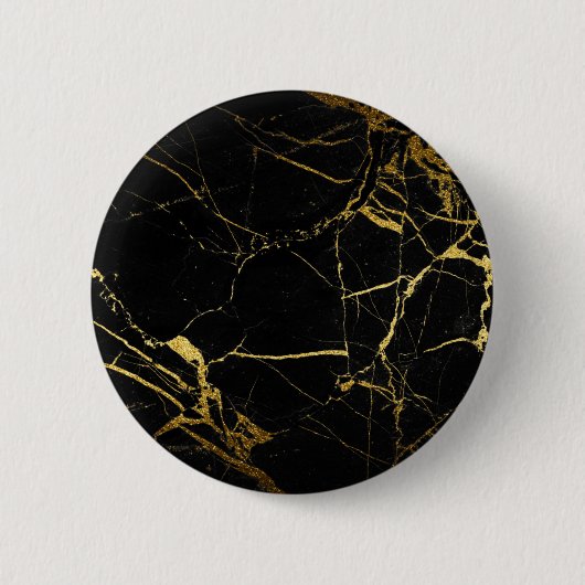 Luxe Schwarz und Gold Marmortextur Button (Vorderseite)