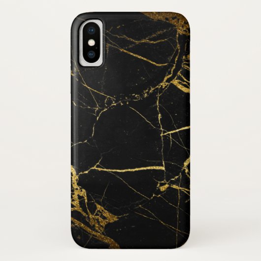 Luxe Schwarz und Gold Marmortextur Case-Mate iPhone Hülle (Rückseite)