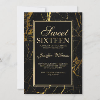 Luxe Schwarz und Gold Marmortextur                 Einladung