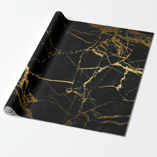 Luxe Schwarz und Gold Marmortextur Geschenkpapier (Ungerollt)