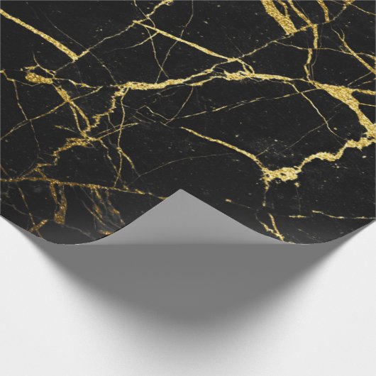 Luxe Schwarz und Gold Marmortextur Geschenkpapier (Ecke)