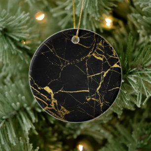 Luxe Schwarz und Gold Marmortextur Keramik Ornament