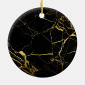 Luxe Schwarz und Gold Marmortextur Keramik Ornament (Hinten)