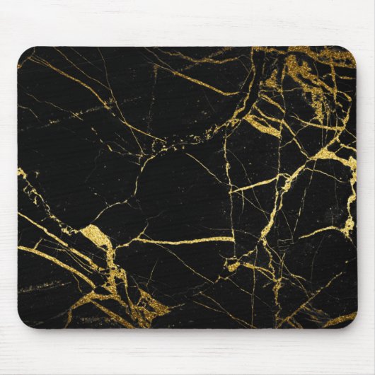 Luxe Schwarz und Gold Marmortextur Mousepad (Vorne)