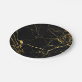 Luxe Schwarz und Gold Marmortextur Pappteller (Schrägansicht)