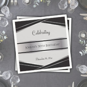 Luxe Schwarz und Silber 30. Geburtstagsfeier Serviette