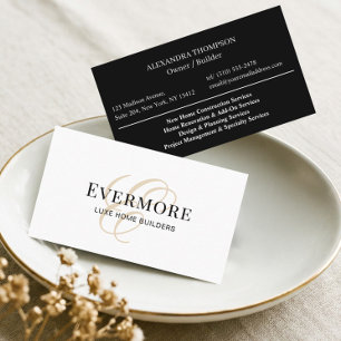 Luxe Schwarz-Weiß-Monogramm-Hausbau-Unternehmer-Re Visitenkarte
