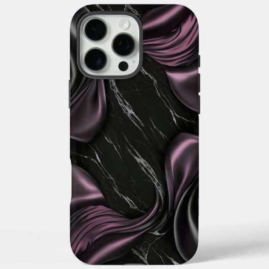 Luxe Schwarze Marmor mit Satin Lila Swirl Case-Mate iPhone Hülle (Rückseite)
