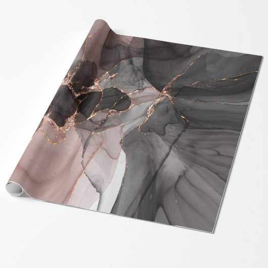LUXE SCHWARZPINK FLOATING ROSE WRAPPPAPIER GESCHENKPAPIER (Ungerollt)