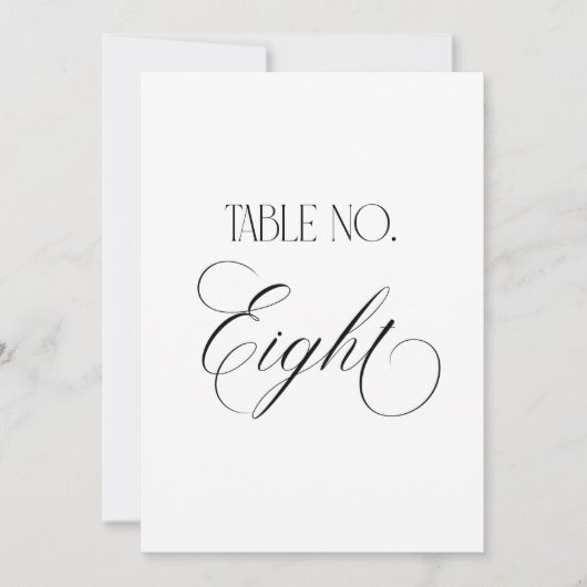 Luxe Script 5x7 Wedding Table Number Eight Sign Einladung (Vorderseite)