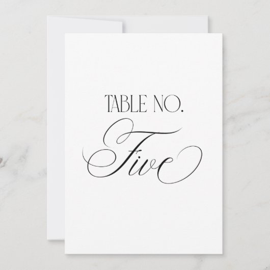 Luxe Script 5x7 Wedding Table Number Five Sign Einladung (Vorderseite)