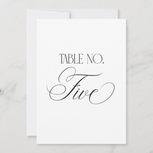 Luxe Script 5x7 Wedding Table Number Five Sign Einladung (Rückseite)