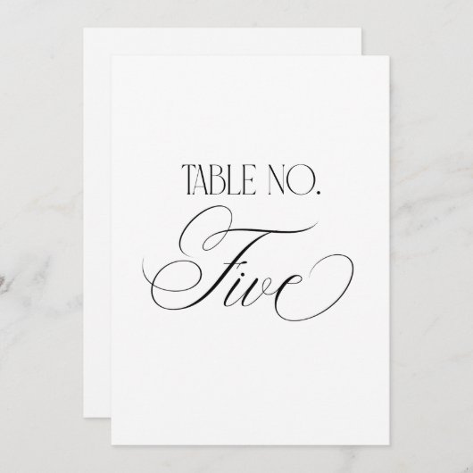 Luxe Script 5x7 Wedding Table Number Five Sign Einladung (Vorne/Hinten)