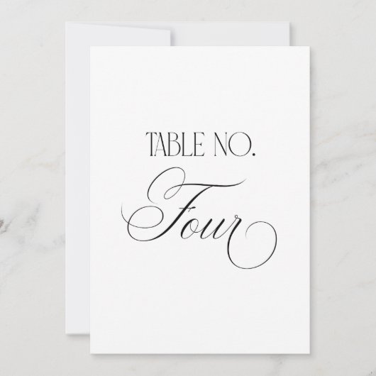 Luxe Script 5x7 Wedding Table Number Four Sign Einladung (Vorderseite)