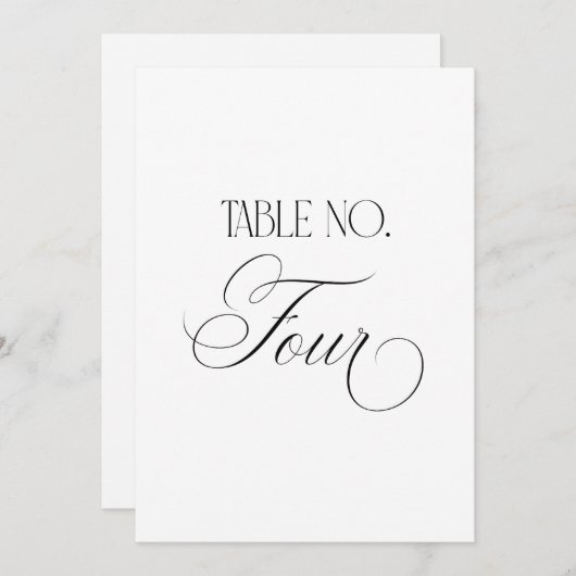 Luxe Script 5x7 Wedding Table Number Four Sign Einladung (Vorne/Hinten)