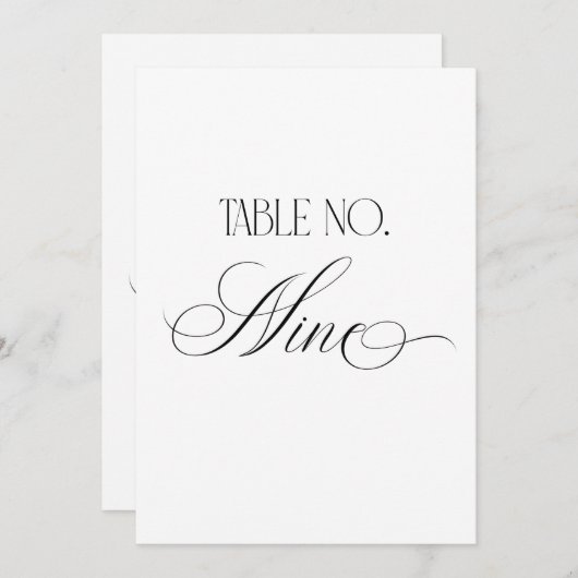 Luxe Script 5x7 Wedding Table Number Nine Sign Einladung (Vorne/Hinten)