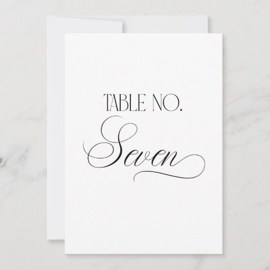 Luxe Script 5x7 Wedding Table Number Seven Sign Einladung (Vorderseite)