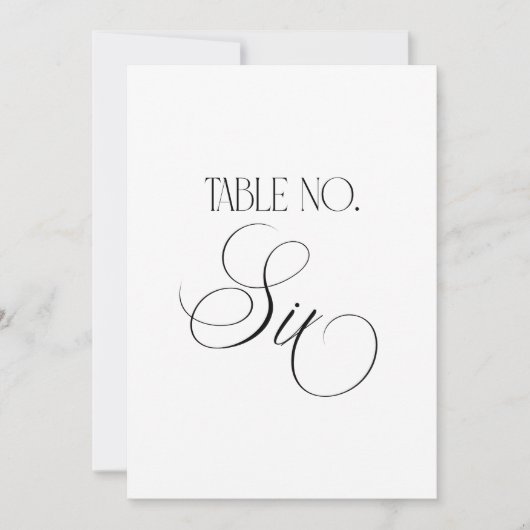 Luxe Script 5x7 Wedding Table Number Six Sign Einladung (Vorderseite)