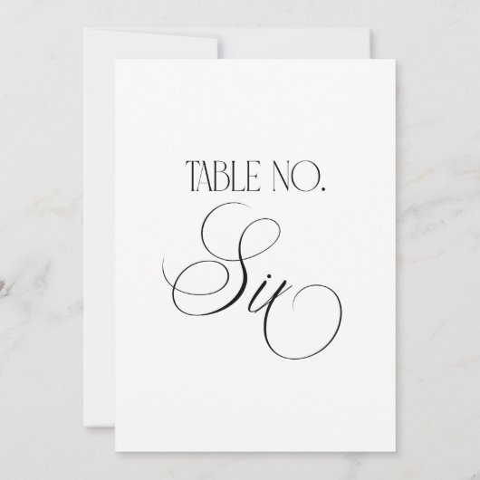 Luxe Script 5x7 Wedding Table Number Six Sign Einladung (Rückseite)