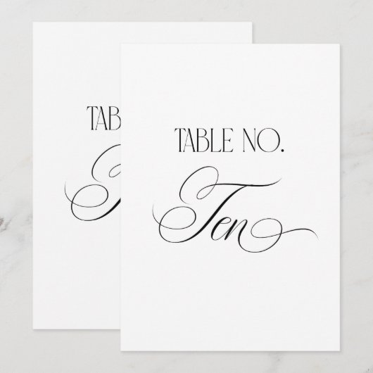 Luxe Script 5x7 Wedding Table Number Ten Sign Einladung (Vorne/Hinten)