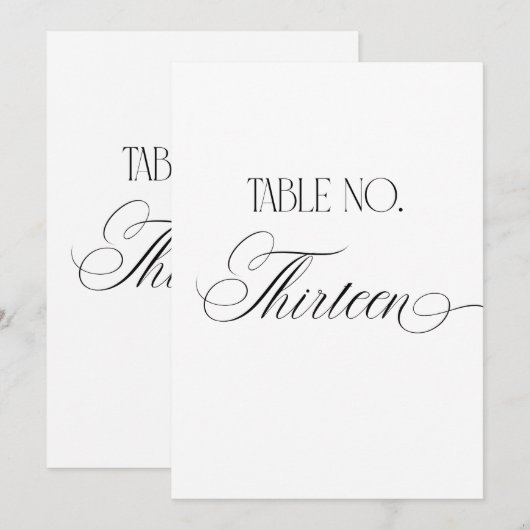 Luxe Script 5x7 Wedding Table Number Thirteen Sign Einladung (Vorne/Hinten)
