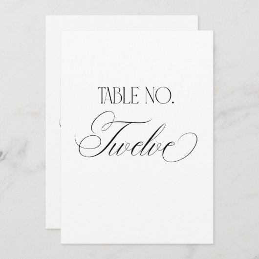 Luxe Script 5x7 Wedding Table Number Twelve Sign Einladung (Vorne/Hinten)