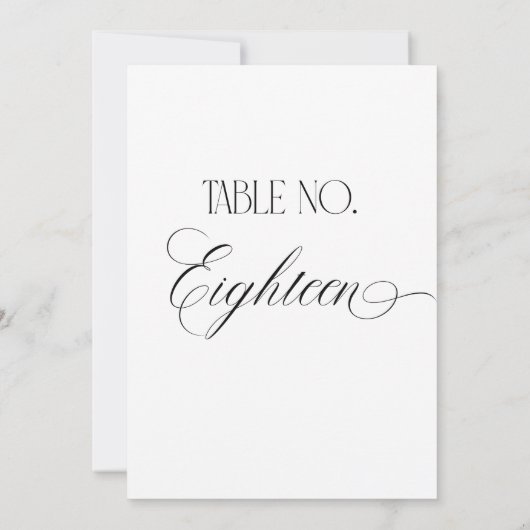 Luxe Script Wedding Table Number Eighteen Sign Einladung (Rückseite)