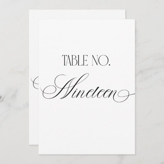 Luxe Script Wedding Table Number Nineteen Sign Einladung (Vorne/Hinten)