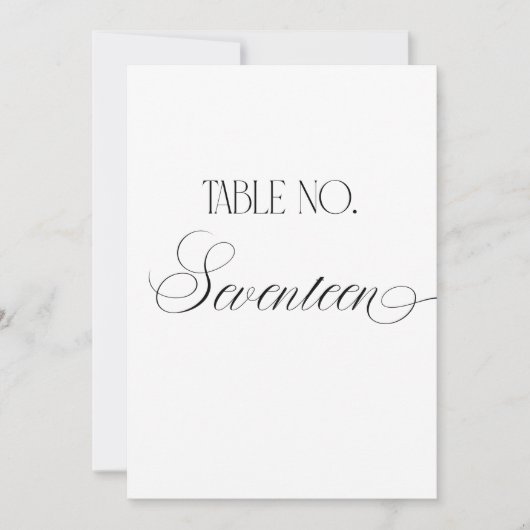 Luxe Script Wedding Table Number Seventeen Sign Einladung (Vorderseite)