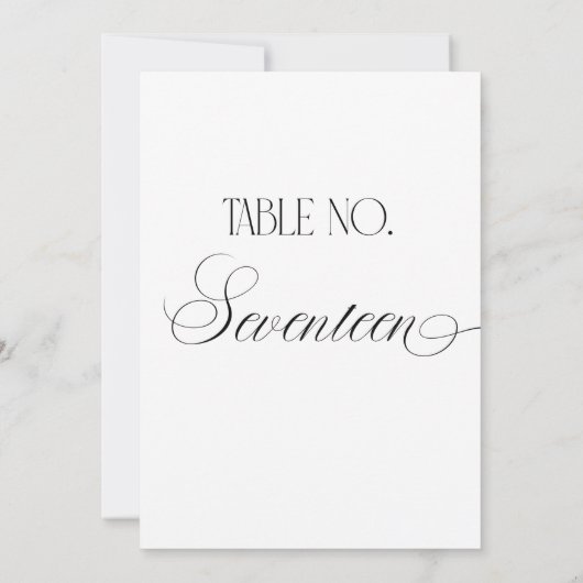 Luxe Script Wedding Table Number Seventeen Sign Einladung (Rückseite)