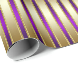 Luxe Shiny Gold und Royal Lila Stripes Geschenkpapier