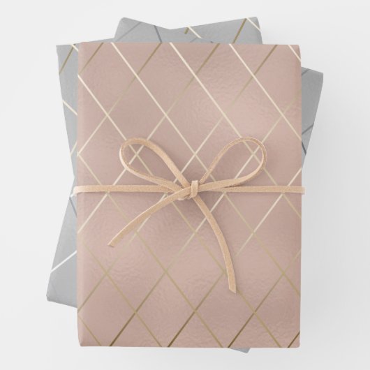 Luxe Silber und Rose Gold mit glatten Diagonallini Geschenkpapier Set (Beispiel)