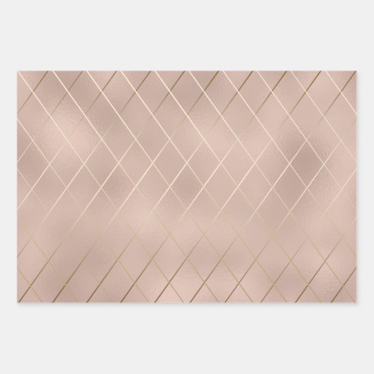 Luxe Silber und Rose Gold mit glatten Diagonallini Geschenkpapier Set (Vorderseite)