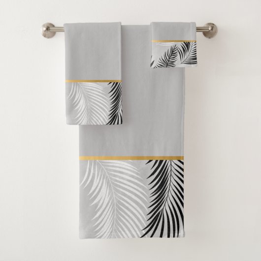 LUXE SILVER GRAY TROPICAL BATHROOM TOWEL SET (Insitu)