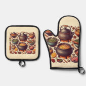 Luxe Silver Oven Mitt mit "CAMADO" Design Ofenhandschuh & Topflappen-Set (Vorderseite)