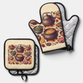 Luxe Silver Oven Mitt mit "CAMADO" Design Ofenhandschuh & Topflappen-Set (Vorderseite/Rückseite)