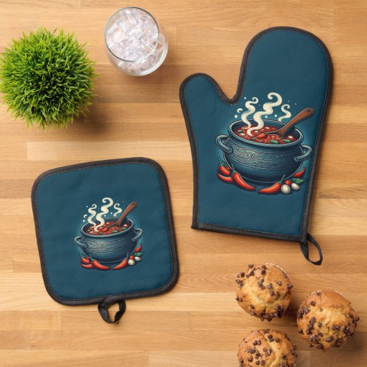 Luxe Silver Quilted Oven Mitt and Pot Holder Set (Oben Unten)