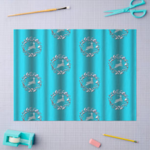 Luxe Silver Reindeer Aqua Christmas Seidenpapier