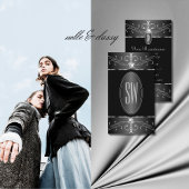 Luxe Silver Schwarz-weiße Verzierte Ornamente Mono Visitenkarte