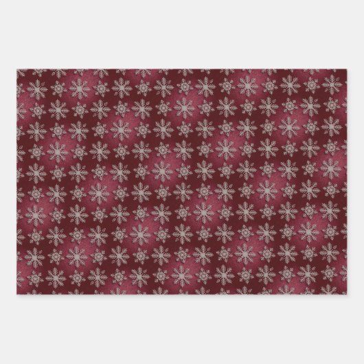 Luxe Silver Snowflakes Red Glitter Gift Wrap Set Geschenkpapier Set (Vorderseite)