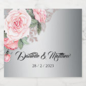 Luxe Silver und Pink Rose Bouquet Wedding Schaumweinetikett (Einzelnes Label)