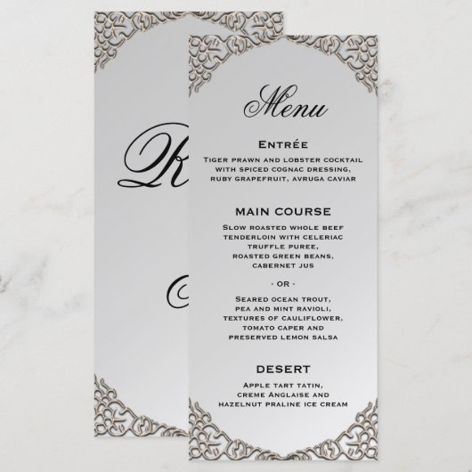 Luxe Silver Wedding Decorative Wedding Reception Menükarte (Vorne/Hinten)