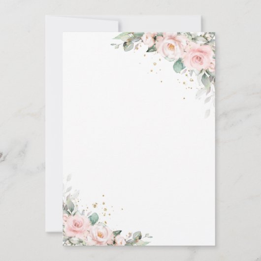 Luxe Soft Hued Blush Pink Blumengrün Hochzeit Dankeskarte (Rückseite)