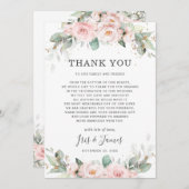Luxe Soft Hued Blush Pink Blumengrün Hochzeit Dankeskarte (Vorne/Hinten)
