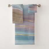 Luxe Strata | Dusty Slate Blue Taupe Pink Agate Badhandtuch Set (Insitu)