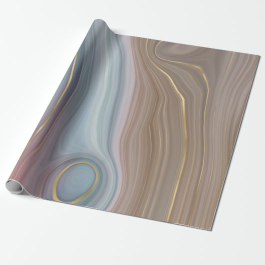 Luxe Strata | Dusty Slate Blue Taupe Pink Agate Geschenkpapier (Ungerollt)