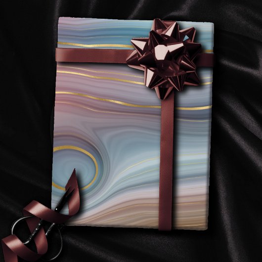 Luxe Strata | Dusty Slate Blue Taupe Pink Agate Geschenkpapier