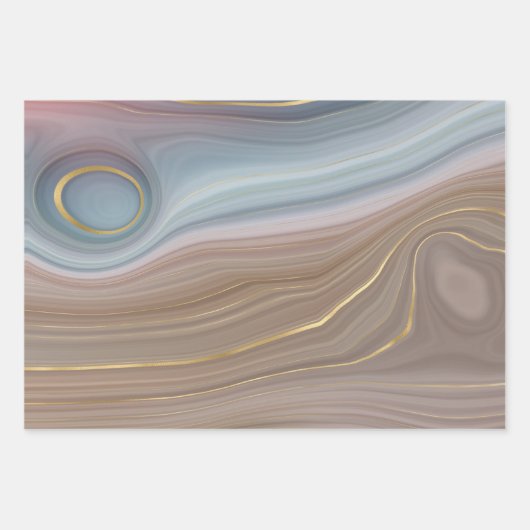Luxe Strata | Dusty Slate Blue Taupe Pink Agate Geschenkpapier Set (Vorderseite 3)
